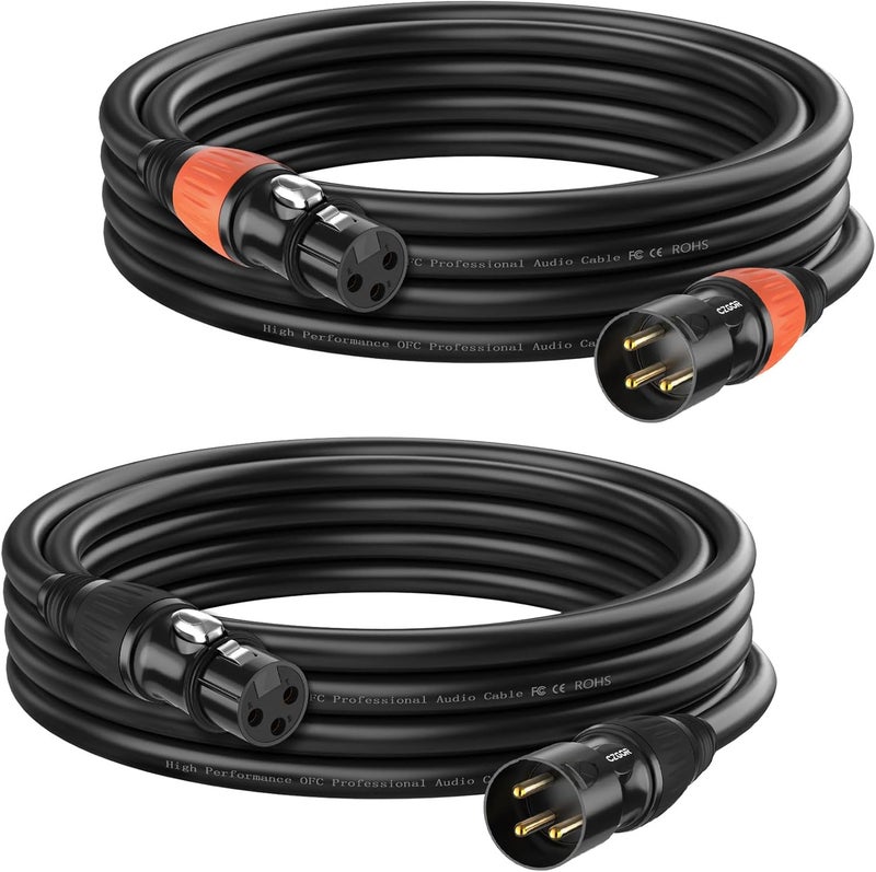 Czgor DMX Cable 10 ft 2 Pack, 3-Pin Gold Plated XLR Male to Female Cables, Compatible with Microphone, Stage Light DMX512, Mic Mixer, Band and More, Black Orange - Image 1